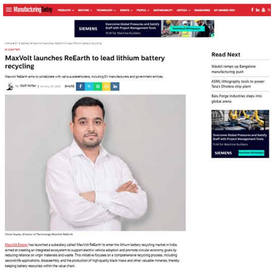 OK Energy Launches ‘Maxvolt ReEarth’ to Lead India’s Lithium Battery Recycling and Resource Recovery Efforts